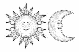 Vettore gratuito illustrazione del disegno del sole e della luna