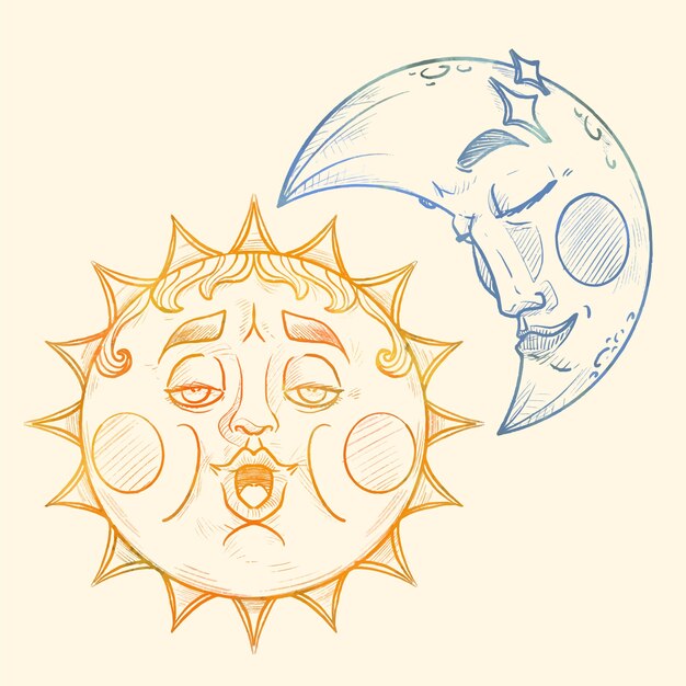 Sun and moon drawing illustration