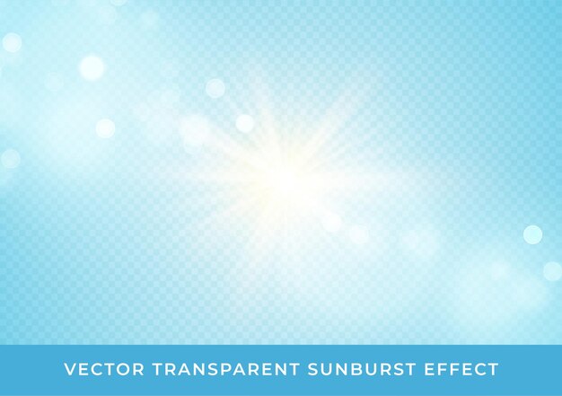 밝은 파란색 배경에 고립 된 태양 광선 흐리게 bokeh 투명 효과