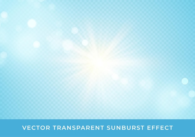 Sun rays blurred bokeh transparent effect isolated on light blue background