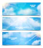 Free vector sun through clouds sky banners set