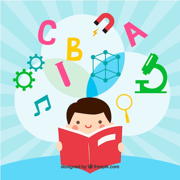 Free vector sunburst background of boy reading