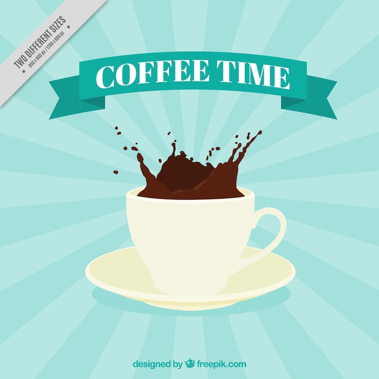 Free Vector sunburst background with cup of coffee