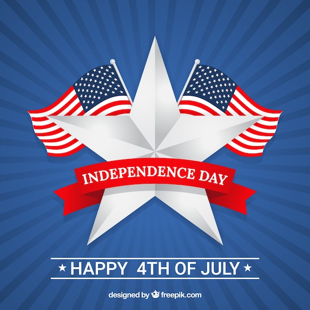 Free vector sunburst background with flags and star for independence day