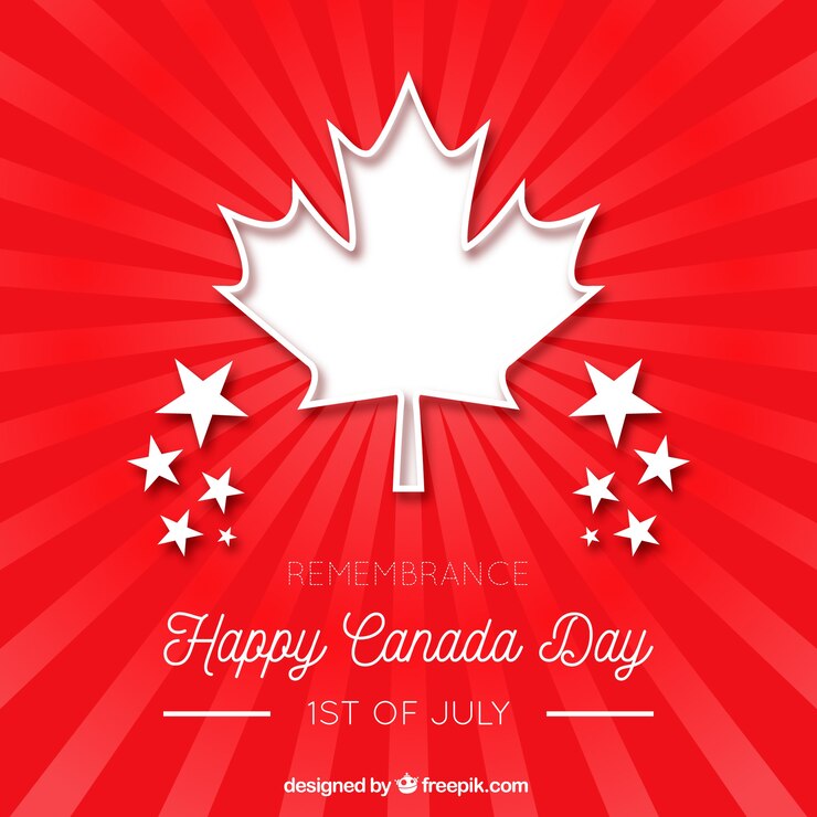 Free Vector sunburst background with leaf and stars for canada day