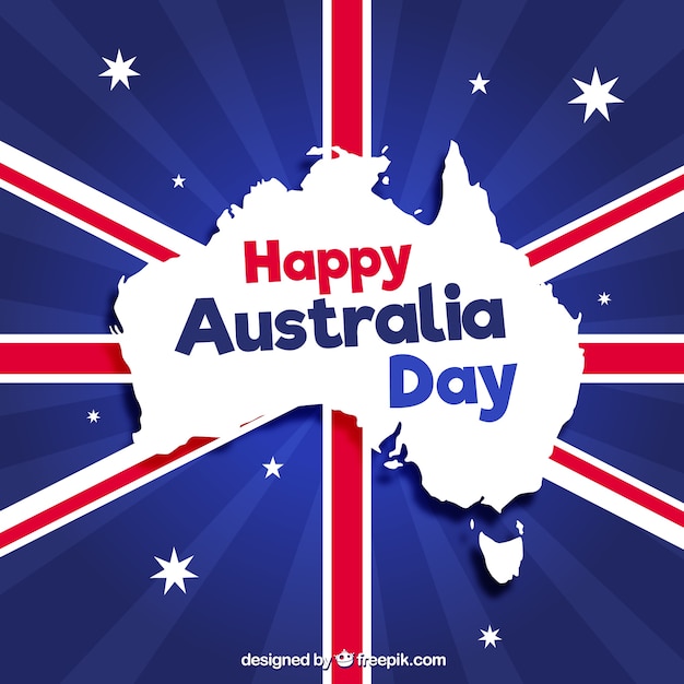 Sunburst background with map of australia and flag