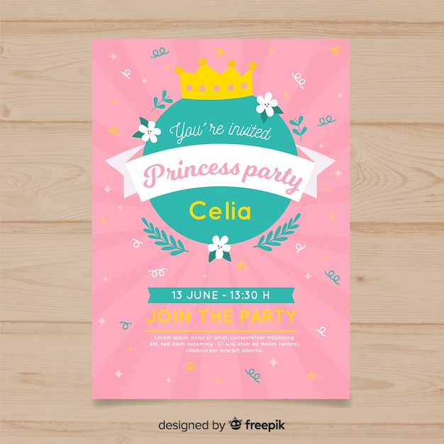 Sunburst effect birthday princess invitation