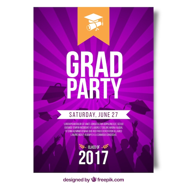 Sunburst graduation party flyer in purple tones