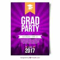 Free vector sunburst graduation party flyer in purple tones