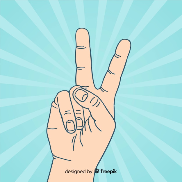 Free vector sunburst hand peace sign background