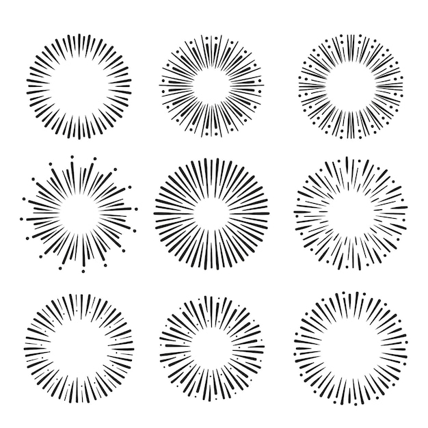 Free vector sunburst set hand drawn