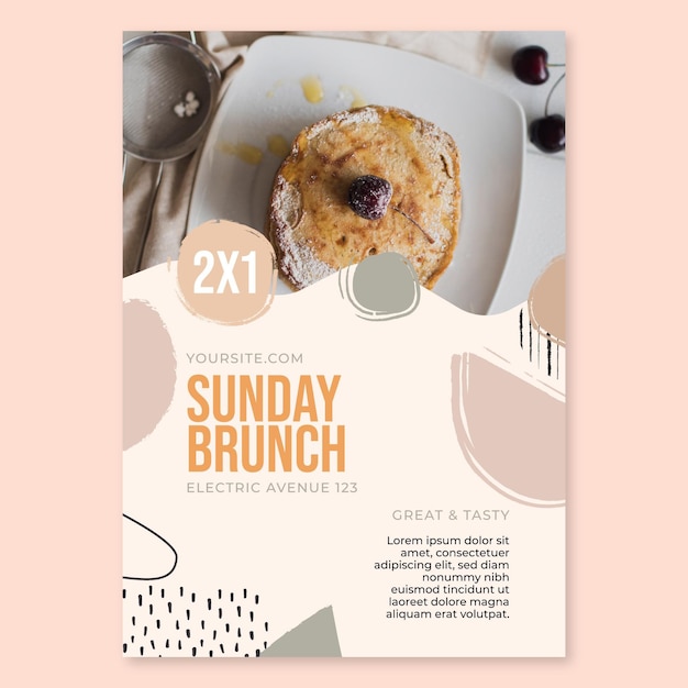 Vettore gratuito modello di poster ristorante cibo brunch della domenica