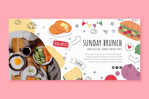 Modello di banner orizzontale del brunch della domenica