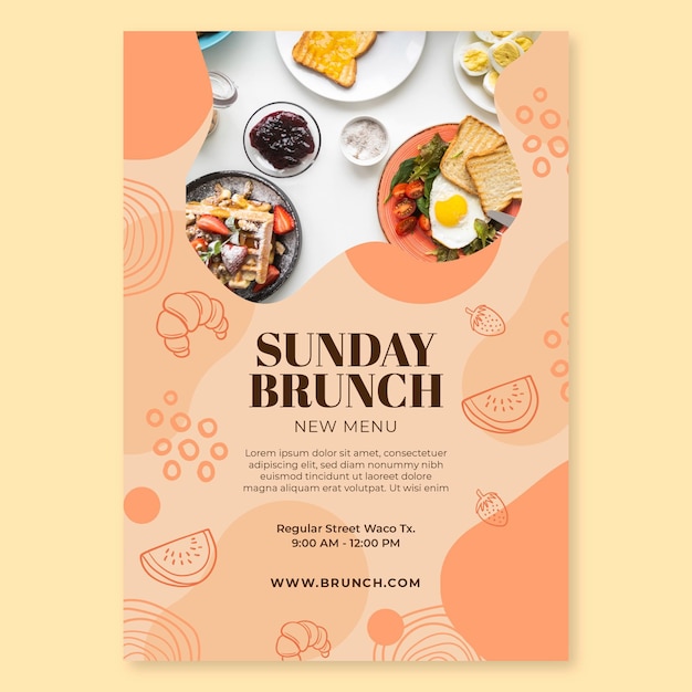 Vettore gratuito modello di poster per il brunch della domenica