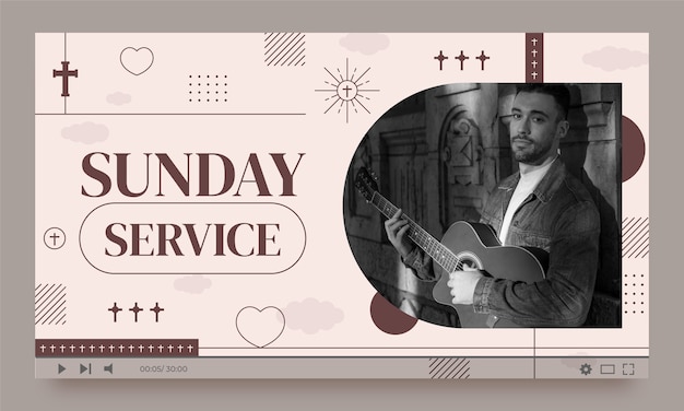 Free vector sunday service  youtube thumbnail