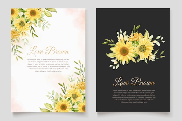 Free vector sunflower floral invitation card set