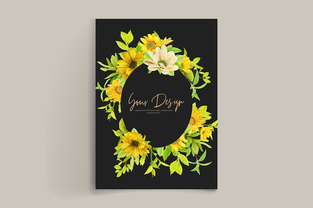 Free vector sunflower ornament wedding invitation card set