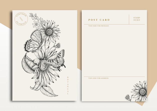 Sunflower vintage postcard template