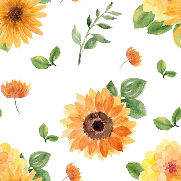 Sunflower Watercolor Floral Seamless Pattern