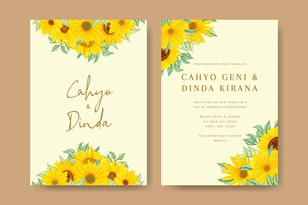 Premium Vector | Sunflower wedding invitation template