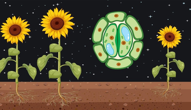 닫기 stomata 벡터와 해바라기