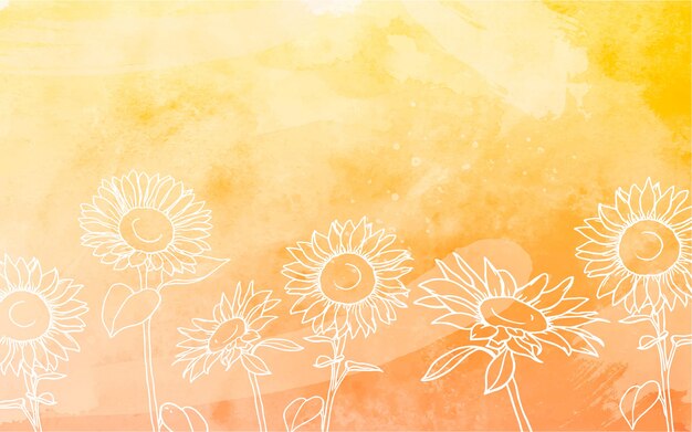 Sunflowers background with watercolor