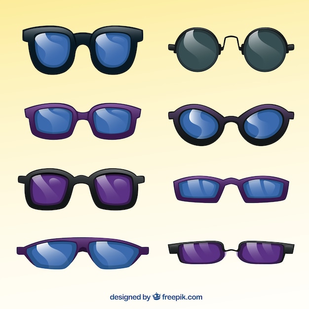 Sunglasses collection in purple an black tones