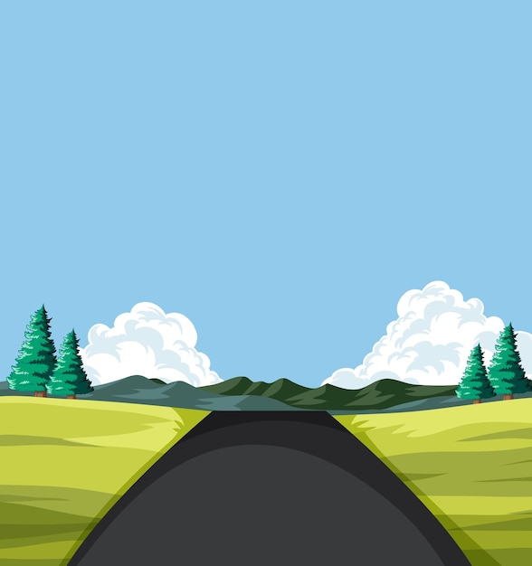 Vettore gratuito illustrazione di sunny countryside road