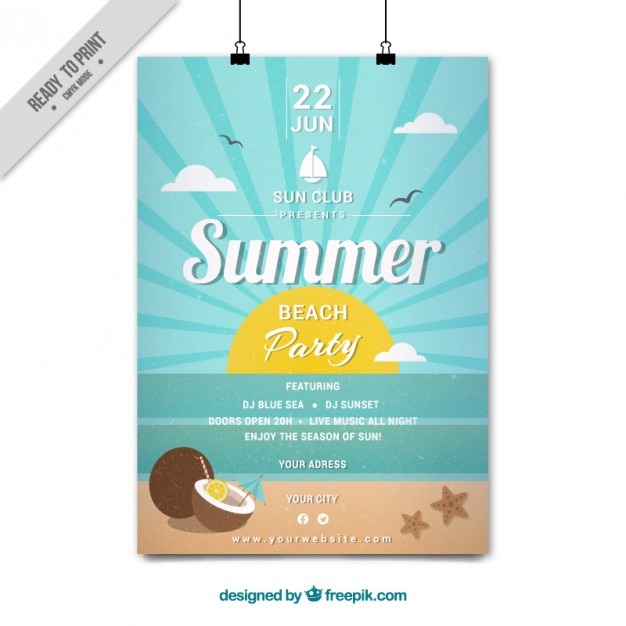 Free vector sunny day on the beach party poster