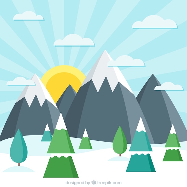 Free vector sunny snowy landscape background