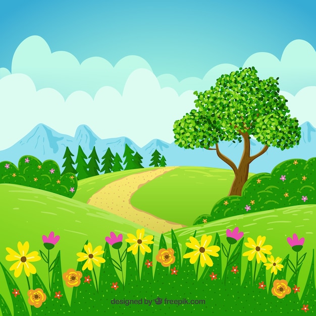 Free vector sunny spring landscape