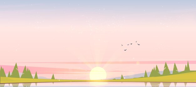 手描きの春の風景イラスト 無料のベクター