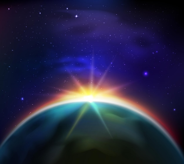 Free vector sunrise in starry dark sky illustration