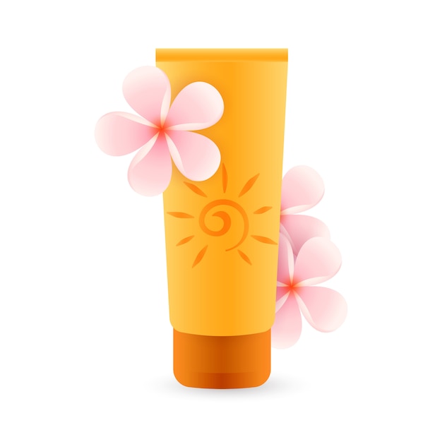 Sunscreen product with pink flowers