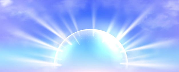 Free vector sunscreen protection sphere on blue sky background