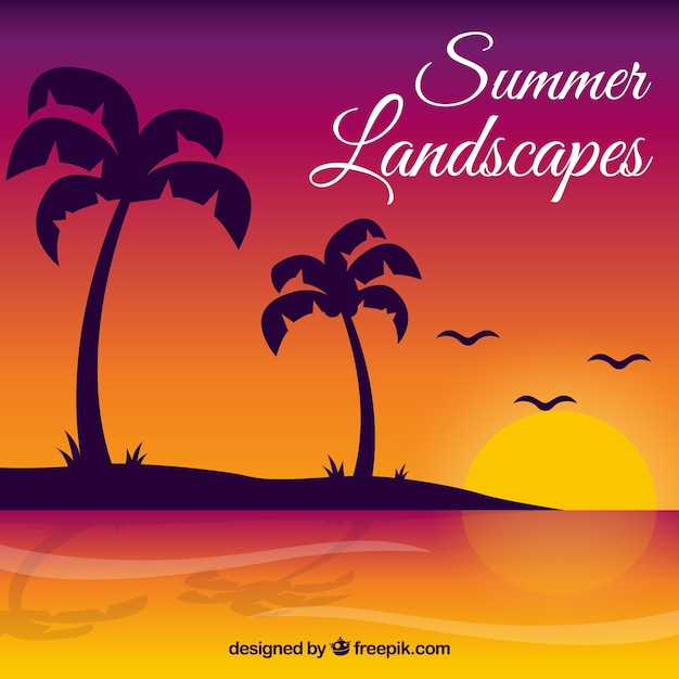 Free vector sunset on the beach background