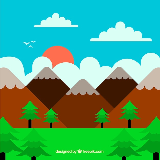 Free vector sunset, beautiful landscape