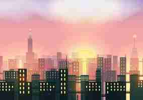 Free vector sunset in the city background