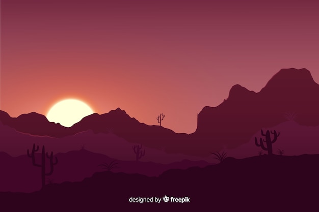 Vettore gratuito tramonto paesaggio desertico con colori sfumati