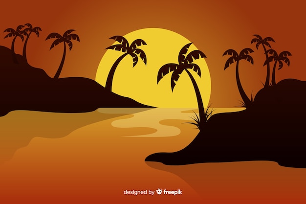 Бесплатное векторное изображение Закат на фоне пляжа