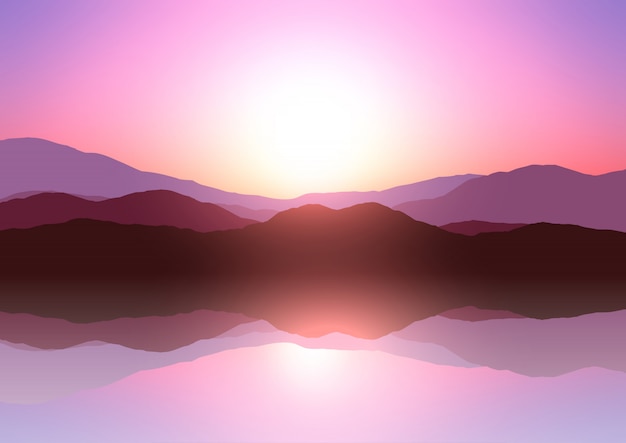 Free vector sunset mountain landscape