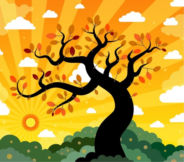 Free vector sunset tree