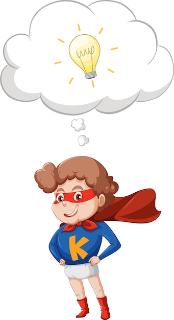 Free vector a super boy standing and thinking on white background