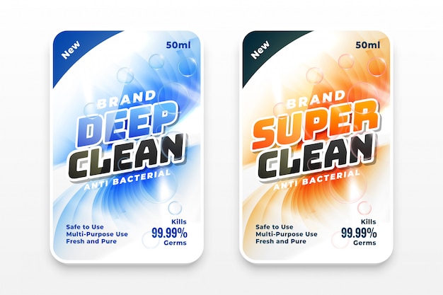 Free vector super cleaner and disinfectant labels set of two