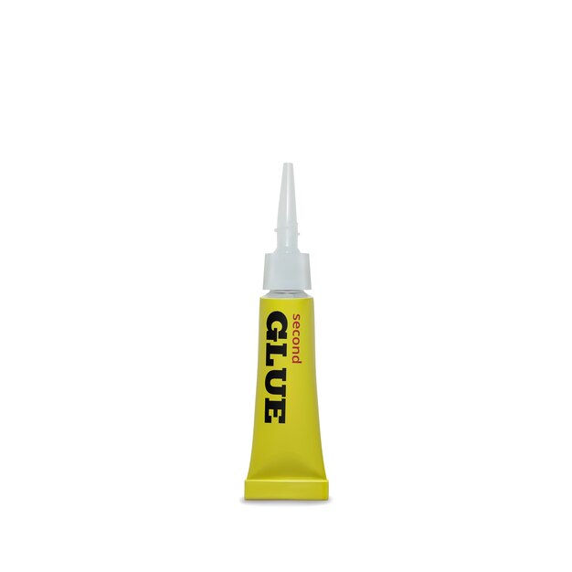 Free vector super glue illustration of 3d realistic yellow metallic container of adhesive instant