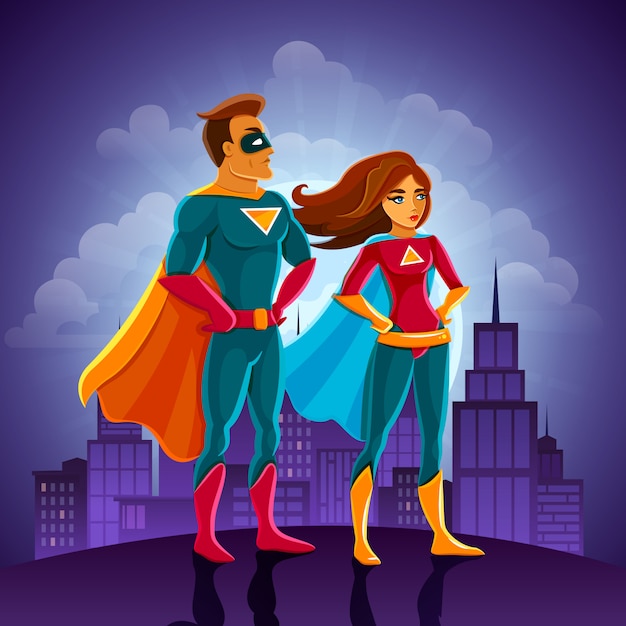 Бесплатное векторное изображение Пара супер героев