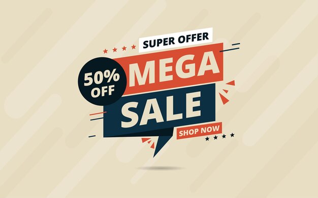 Super offer mega sale banner design template with 3d editable text effect