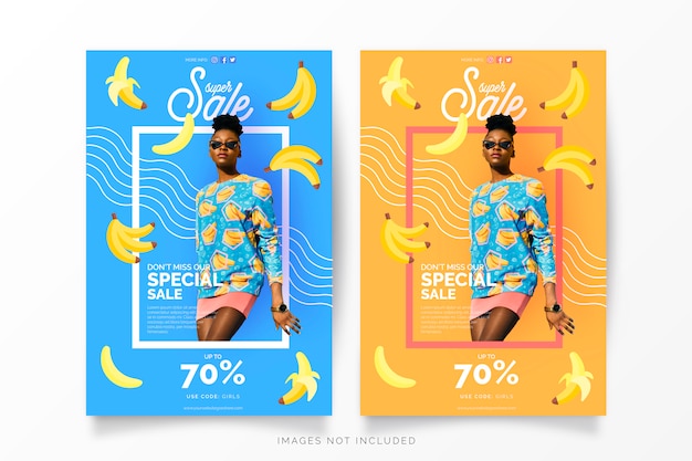 Super sale banner template with bananas