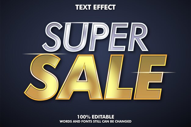 Супер распродажа редактируемый текстовый эффект Серебряный и золотой текстовый эффект Супер распродажа фон