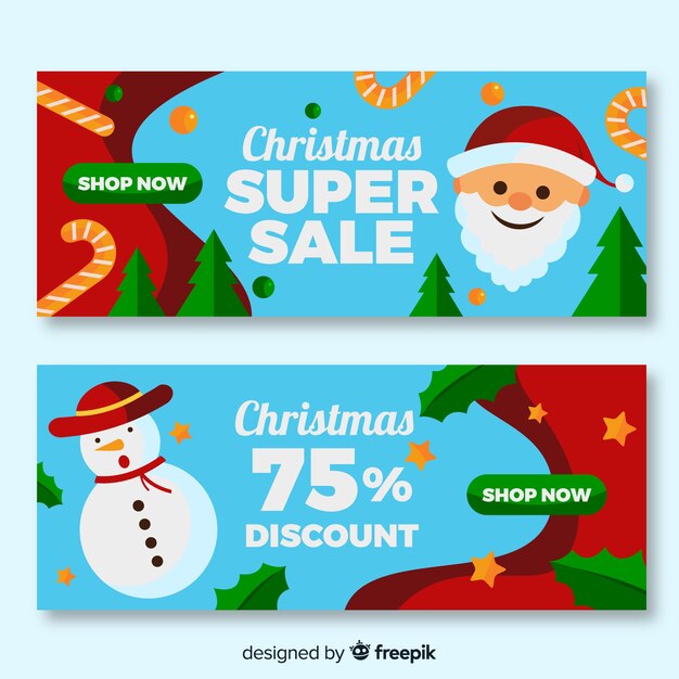 Super sale flat design christmas banners